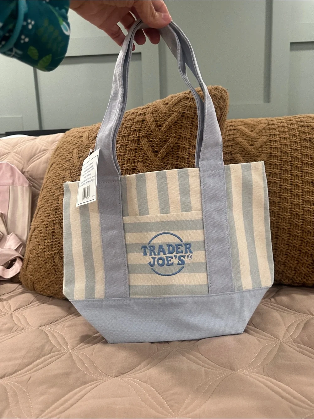 Blue & Cream Striped Mini Canvas Tote Bag